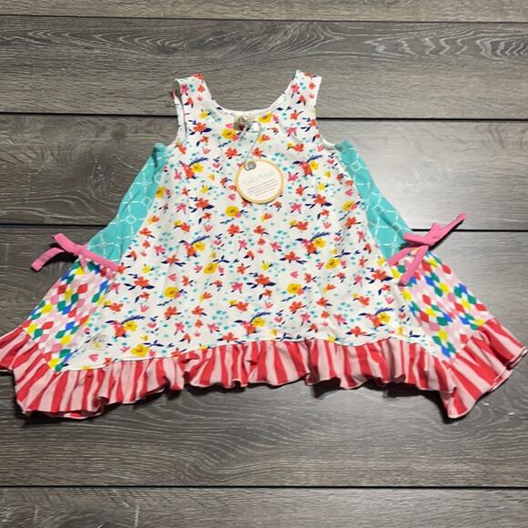 Wild Flowers Floral Asymmetrical Tank w/ Bow Detailed Side Pockets Girls Size 4 - Picture 1 of 8